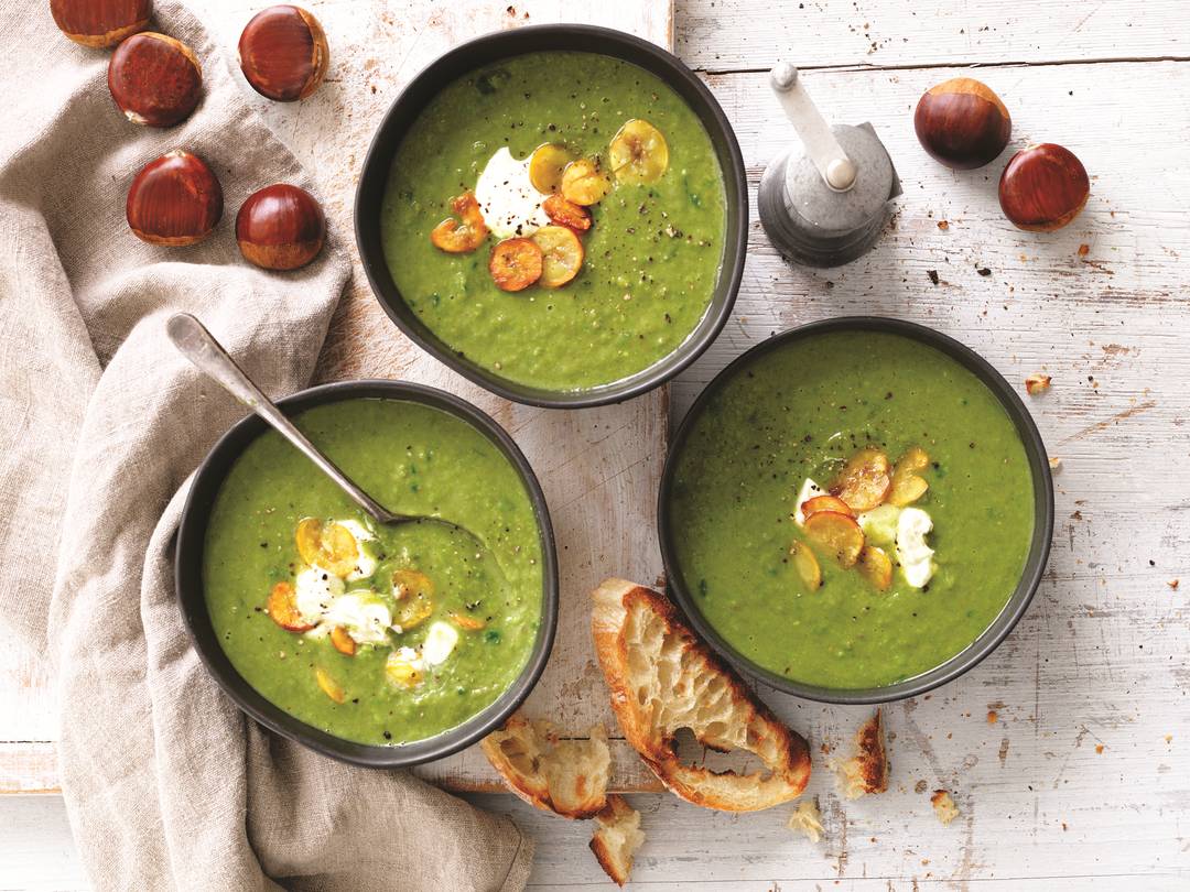 Chestnut, spinach & green pea soup | Chestnut Brae